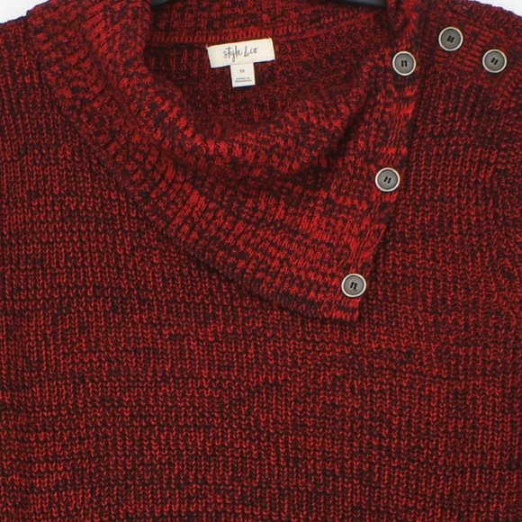 Style&Co Women Plus Buttoned Envelope Collar Long Sleeve Pullover Sweater Red - Picture 4 of 8